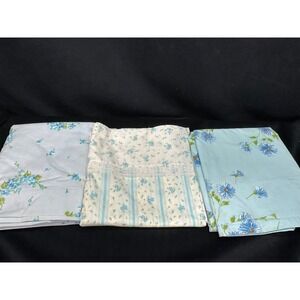 Vtg Sheet Set Lot Blue Florals Grandma Core Granny Quilt Material Upcycle (3)